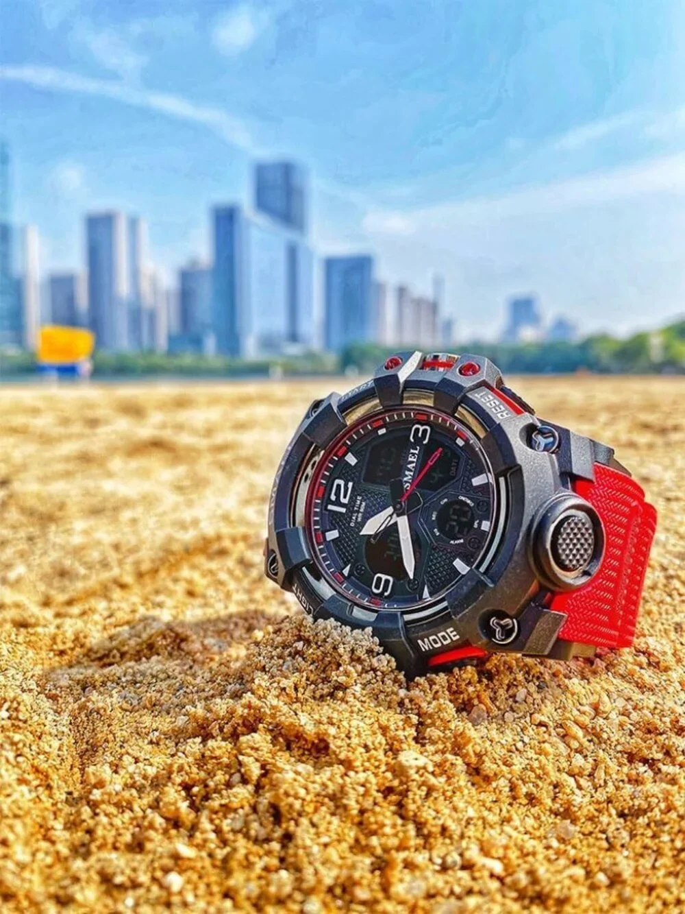 Mens Black Red Analog Quartz S-Shock Waterproof Outdoor Sports LED Digital Watch